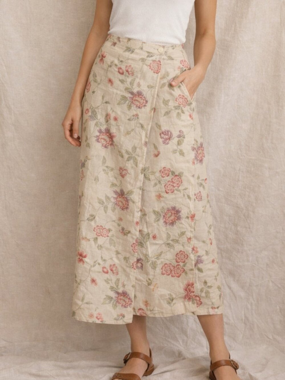 🌿 Vintage Eddie Bauer 100% Linen Floral Skirt 🌿 Classic 90s linen—Small Y2k